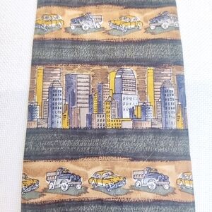 Structure Silk Tie w/ Cityscape & Antique Trucks & Cars Skyscrapers Buildings